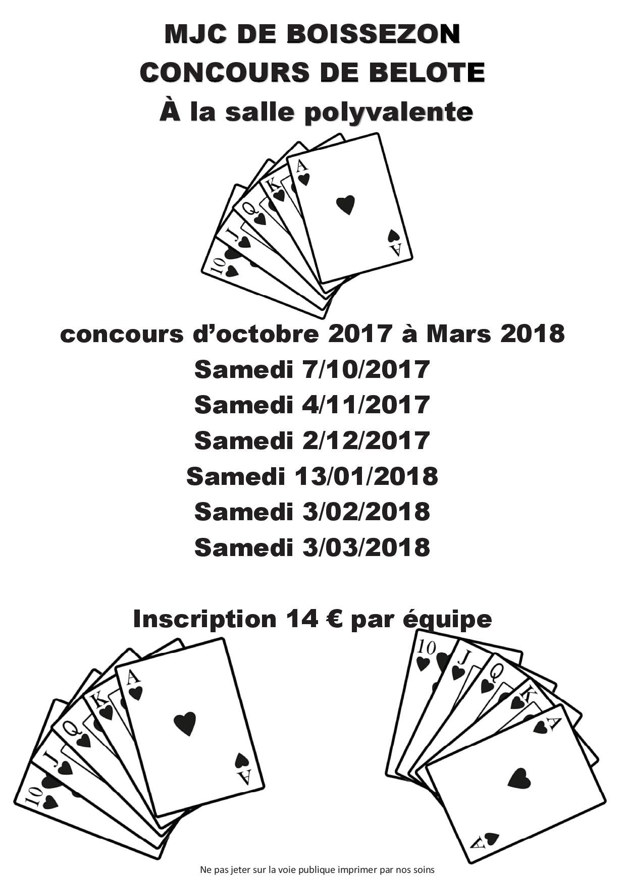 Calendrier des concours de belote à BOISSEZON | Brassac.fr