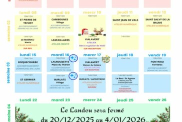 Planning du Landou pour le mois de décembre