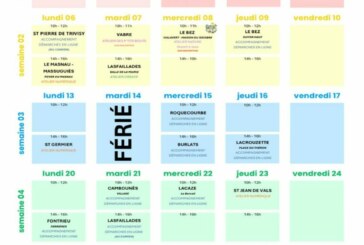 Planning du Landou pour le mois de juillet